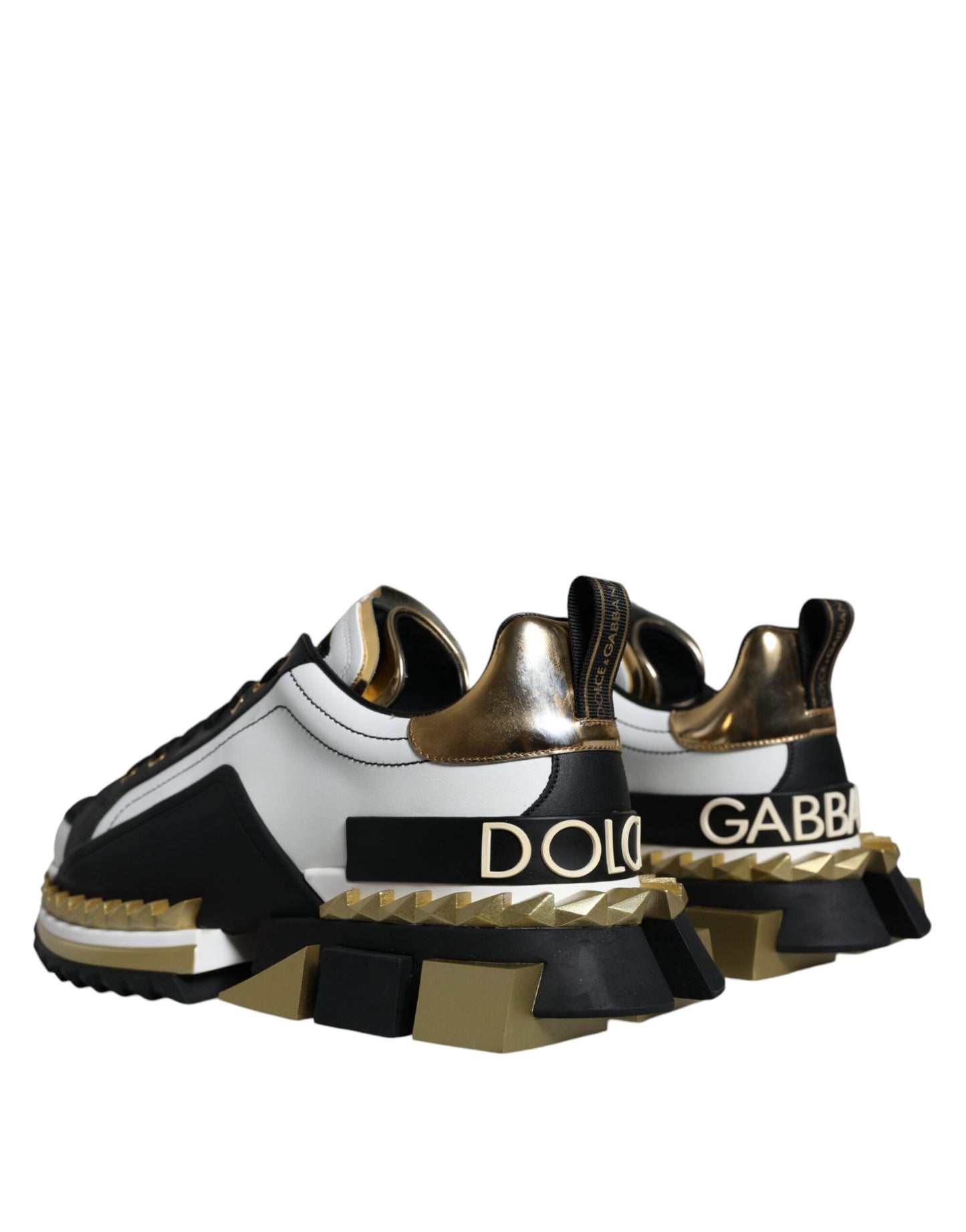 Zapatillas Dolce & Gabbana SUPER KING de oro blanco y piel negra