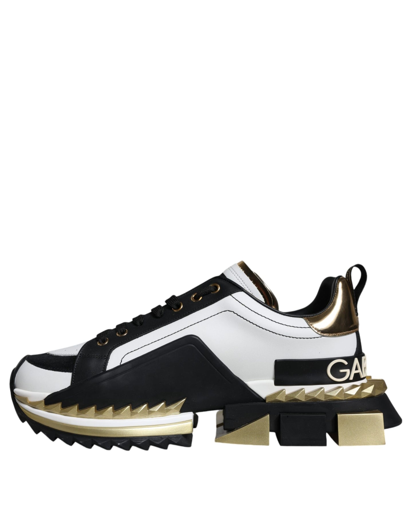 Zapatillas Dolce & Gabbana SUPER KING de oro blanco y piel negra