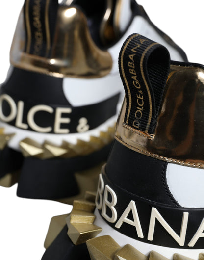 Zapatillas Dolce & Gabbana SUPER KING de oro blanco y piel negra