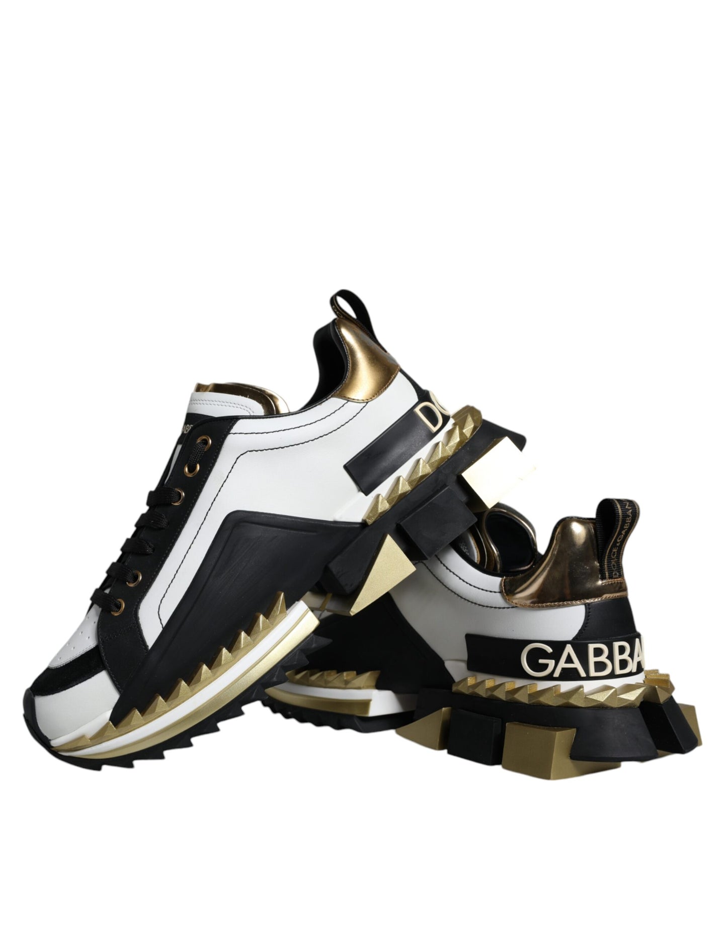 Zapatillas Dolce & Gabbana SUPER KING de oro blanco y piel negra