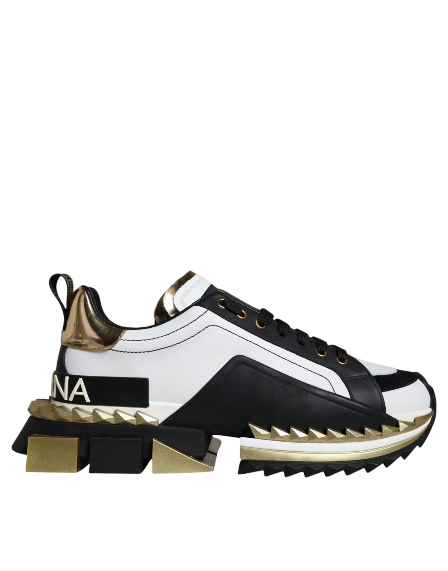 Zapatillas Dolce & Gabbana SUPER KING de oro blanco y piel negra