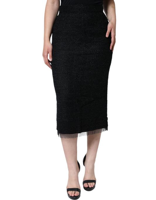 Falda lápiz midi de lana virgen negra de Dolce & Gabbana