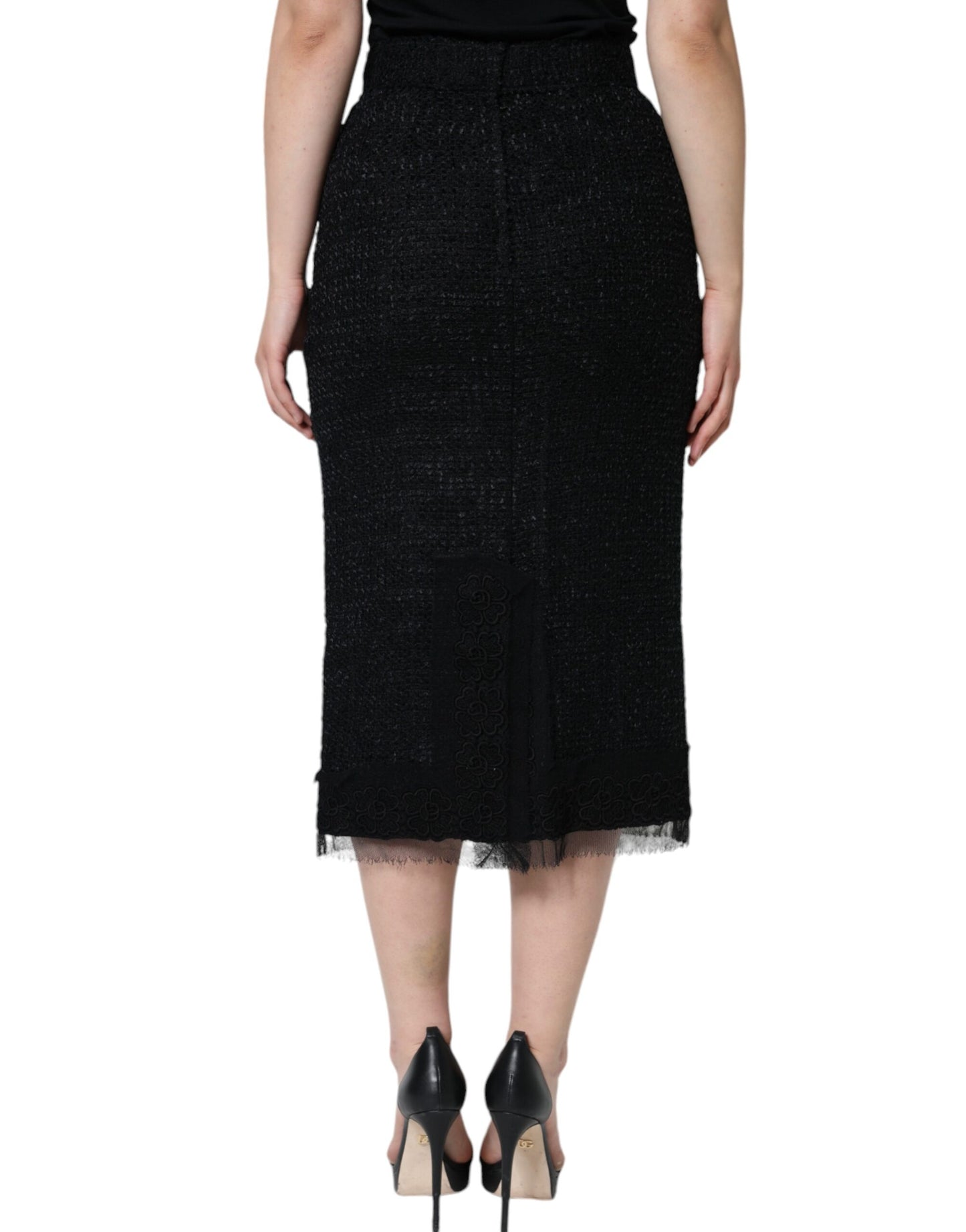 Falda lápiz midi de lana virgen negra de Dolce & Gabbana