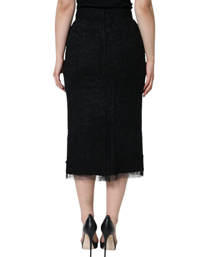 Falda lápiz midi de lana virgen negra de Dolce & Gabbana