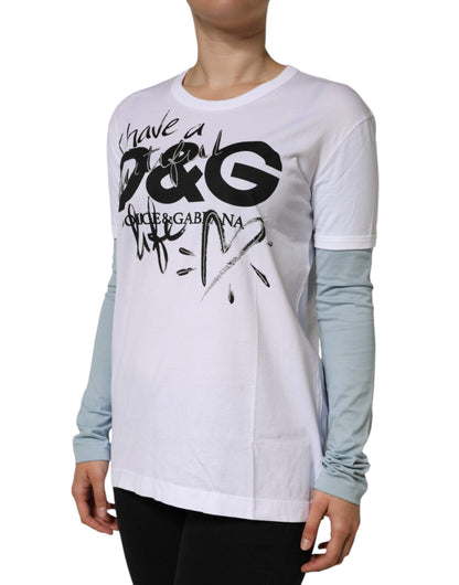 Camiseta de cuello redondo de algodón blanco con logo estampado de Dolce & Gabbana