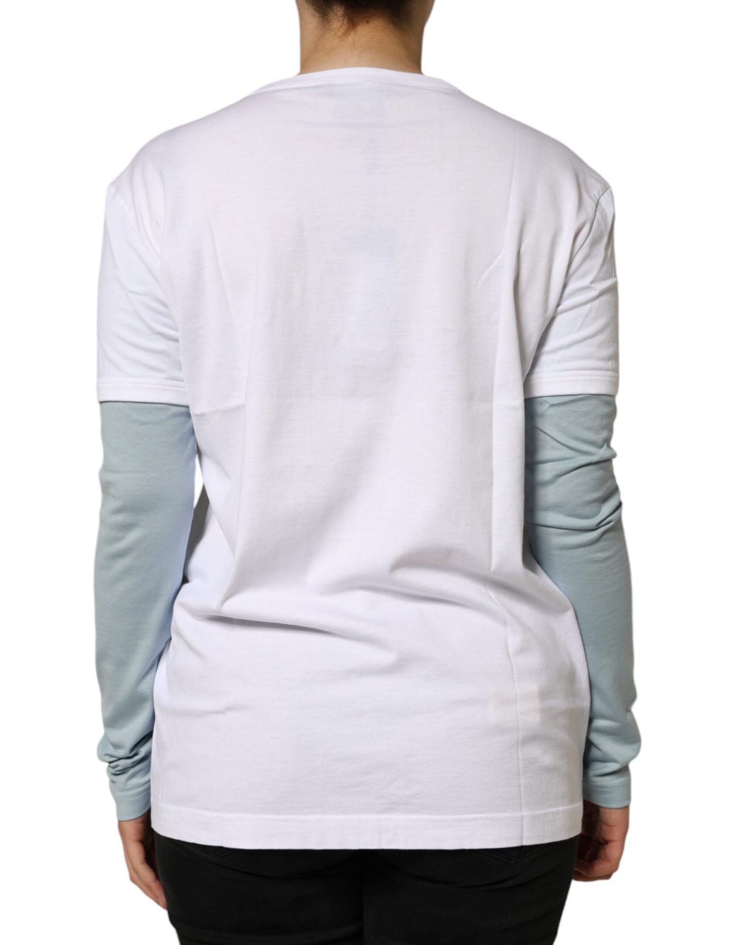 Camiseta de cuello redondo de algodón blanco con logo estampado de Dolce & Gabbana