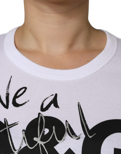 Camiseta de cuello redondo de algodón blanco con logo estampado de Dolce & Gabbana