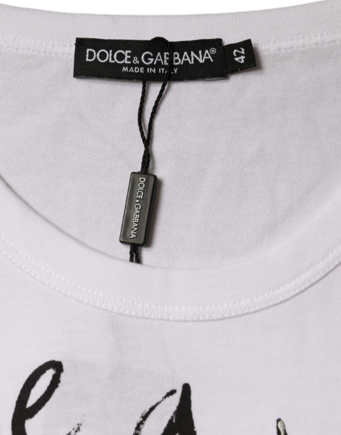 Camiseta de cuello redondo de algodón blanco con logo estampado de Dolce & Gabbana