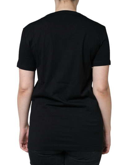 Camiseta de cuello redondo y manga corta de algodón negro Dolce & Gabbana