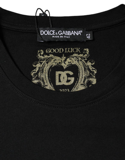 Camiseta de cuello redondo y manga corta de algodón negro Dolce & Gabbana