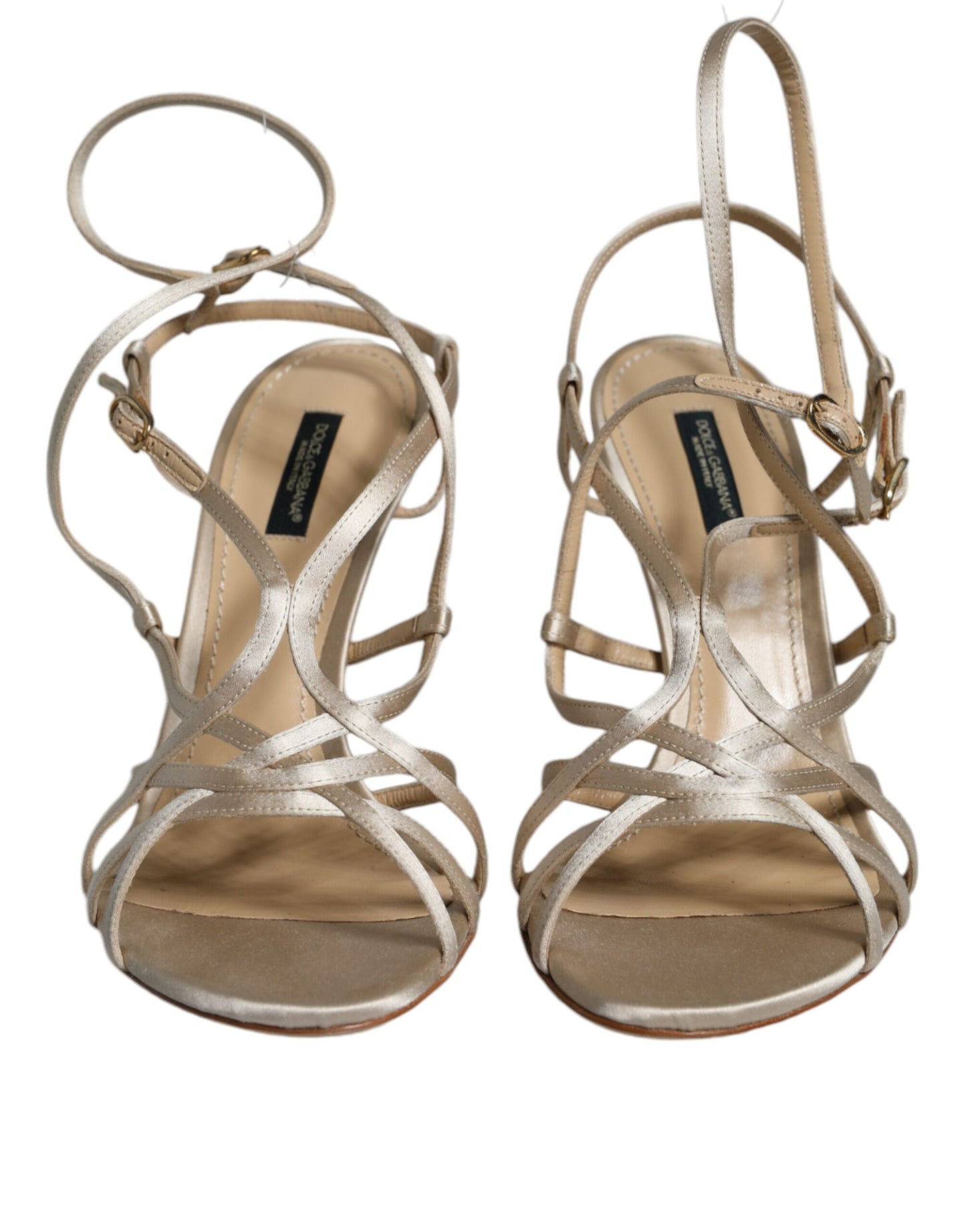 Sandalias de tacón de aguja de piel beige Dolce & Gabbana
