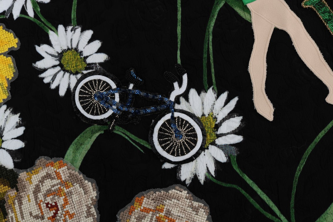 Falda brocada de Dolce & Gabbana negra adornada con margaritas