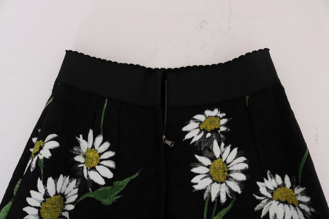 Falda brocada de Dolce & Gabbana negra adornada con margaritas