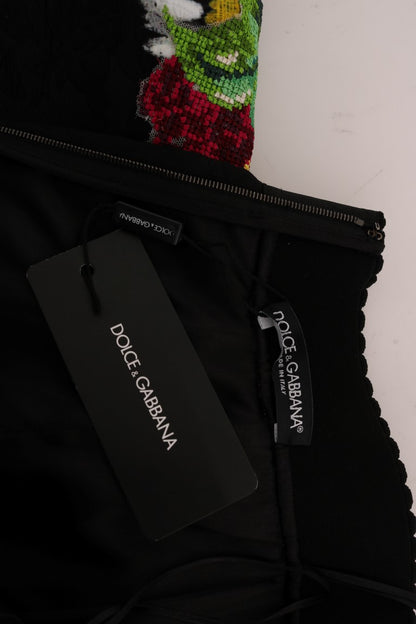 Falda brocada de Dolce & Gabbana negra adornada con margaritas