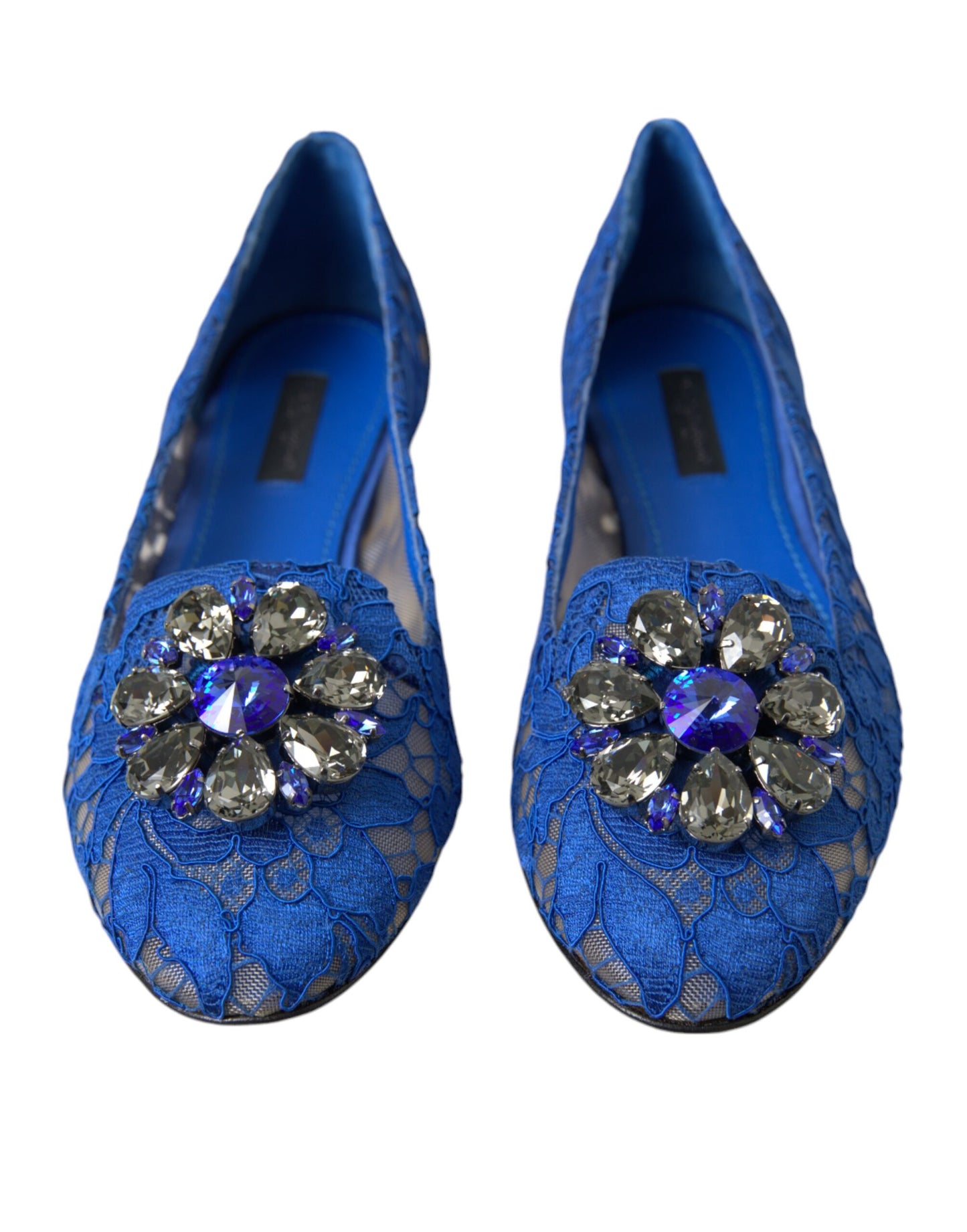 Zapatos tipo mocasín planos Dolce & Gabbana Blue Lace Crystal Ballet Flats