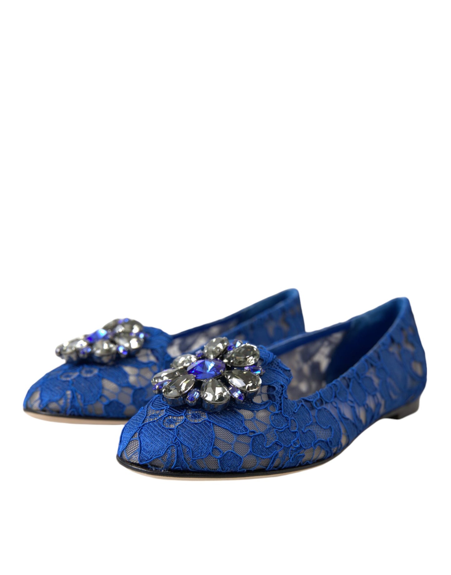 Zapatos tipo mocasín planos Dolce & Gabbana Blue Lace Crystal Ballet Flats