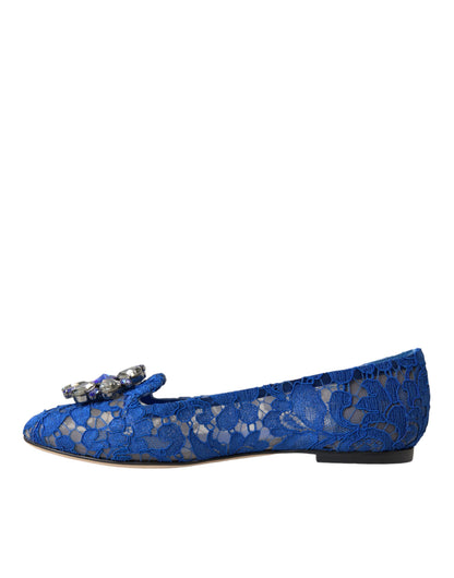 Zapatos tipo mocasín planos Dolce & Gabbana Blue Lace Crystal Ballet Flats