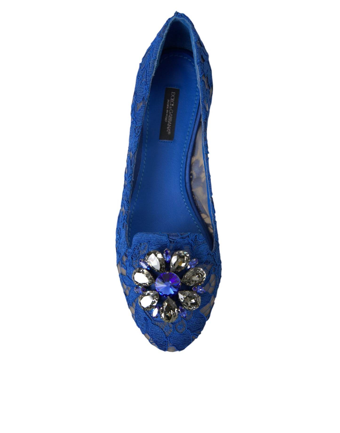 Zapatos tipo mocasín planos Dolce & Gabbana Blue Lace Crystal Ballet Flats