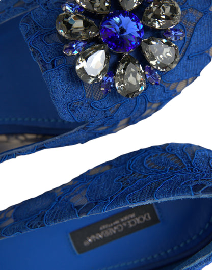 Zapatos tipo mocasín planos Dolce & Gabbana Blue Lace Crystal Ballet Flats