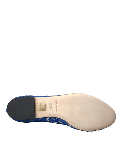 Zapatos tipo mocasín planos Dolce & Gabbana Blue Lace Crystal Ballet Flats