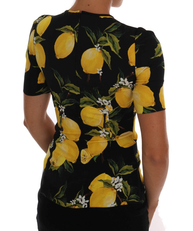 Camiseta elástica de seda con estampado de limones multicolor de Dolce & Gabbana