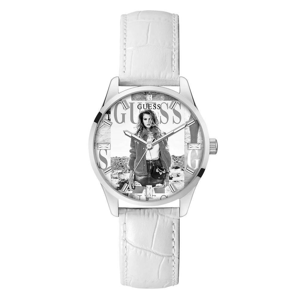 Reloj de pulsera Guess de cuero blanco