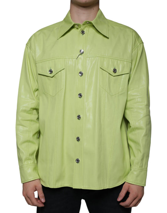Camisa Dolce & Gabbana de hombre con cuello y botones, de algodón verde