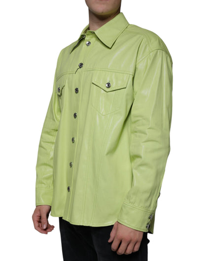 Camisa Dolce & Gabbana de hombre con cuello y botones, de algodón verde