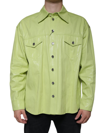 Camisa Dolce & Gabbana de hombre con cuello y botones, de algodón verde