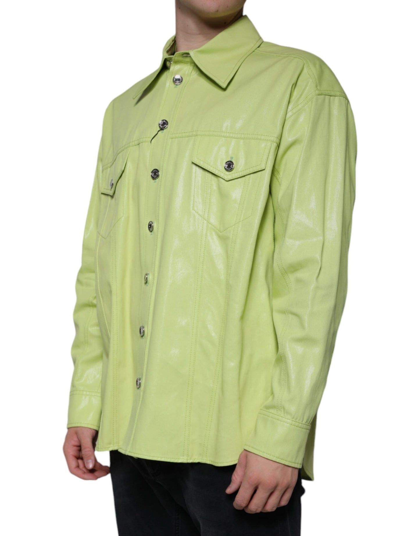 Camisa Dolce & Gabbana de hombre con cuello y botones, de algodón verde