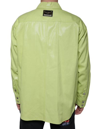 Camisa Dolce & Gabbana de hombre con cuello y botones, de algodón verde