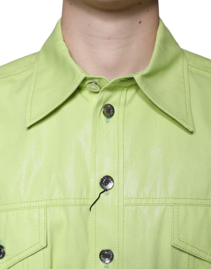 Camisa Dolce & Gabbana de hombre con cuello y botones, de algodón verde
