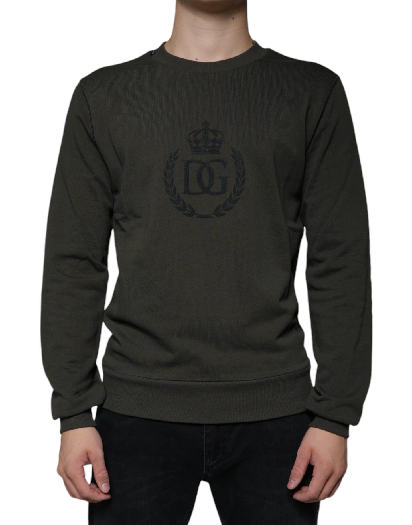 Suéter Dolce & Gabbana verde militar con cuello redondo y corona DG