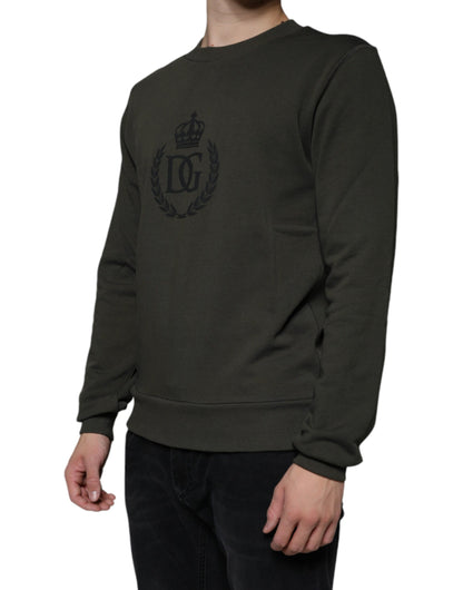 Suéter Dolce & Gabbana verde militar con cuello redondo y corona DG