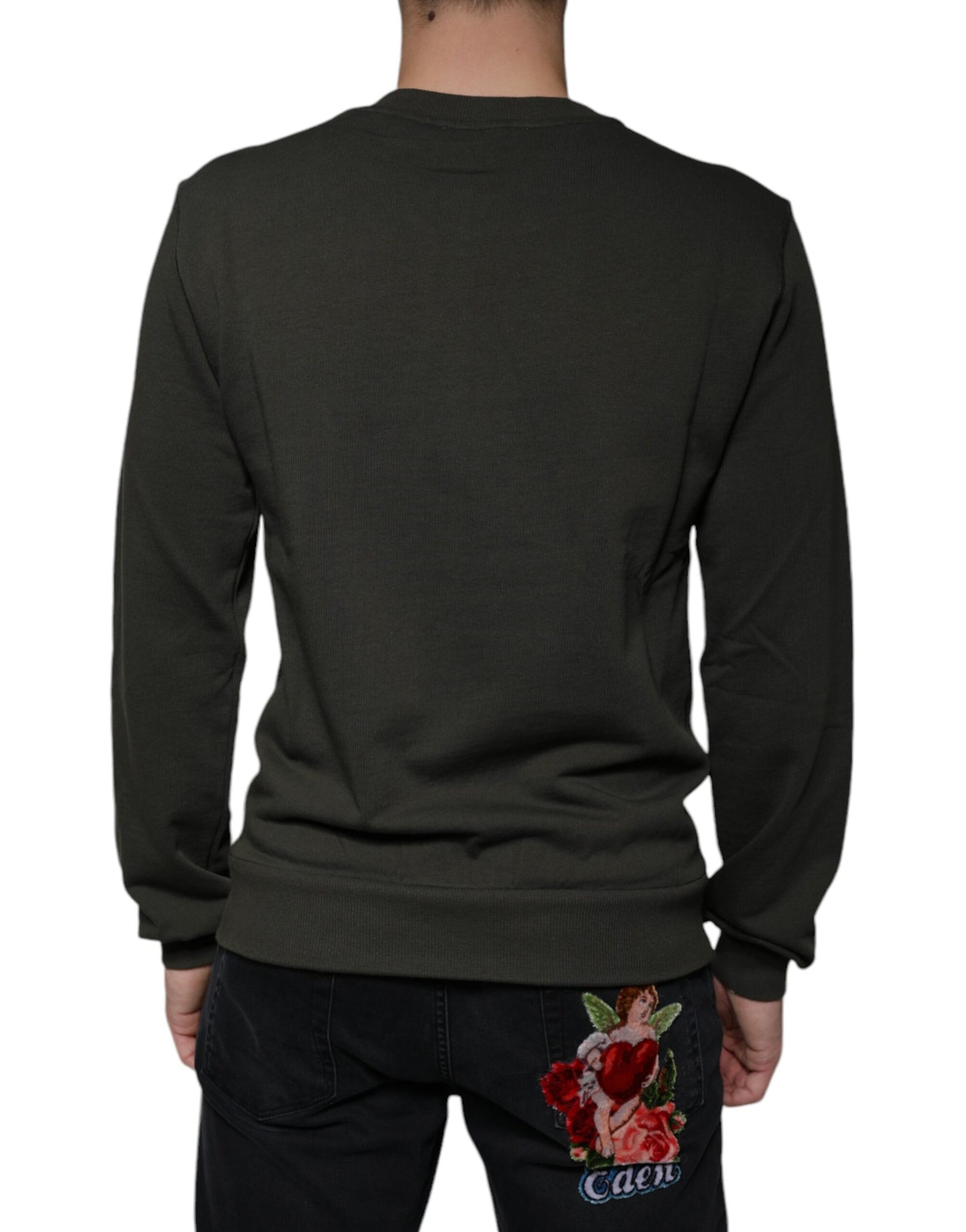 Suéter Dolce & Gabbana verde militar con cuello redondo y corona DG