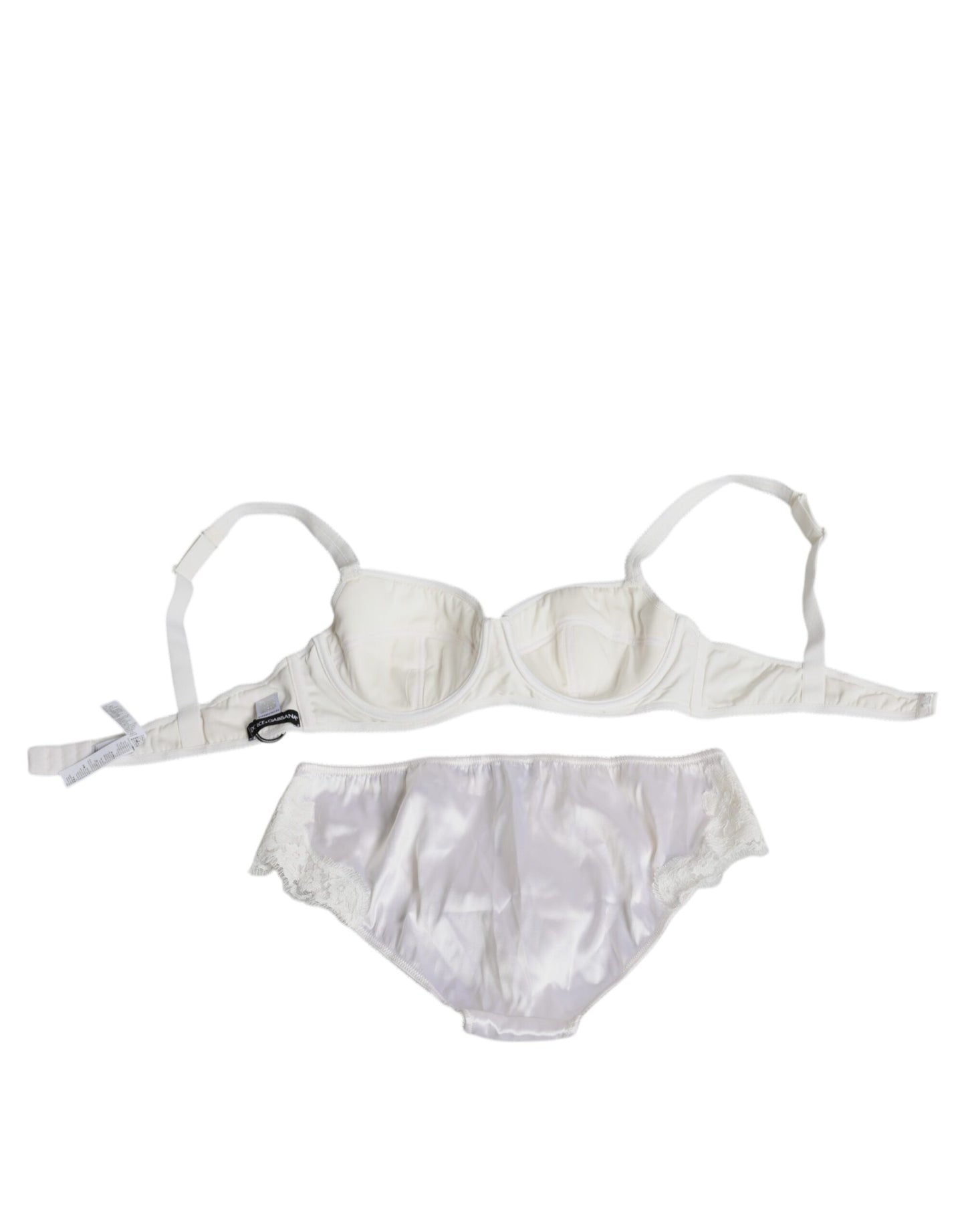 Ropa interior Dolce & Gabbana de seda elástica blanca con braga y sujetador balconette