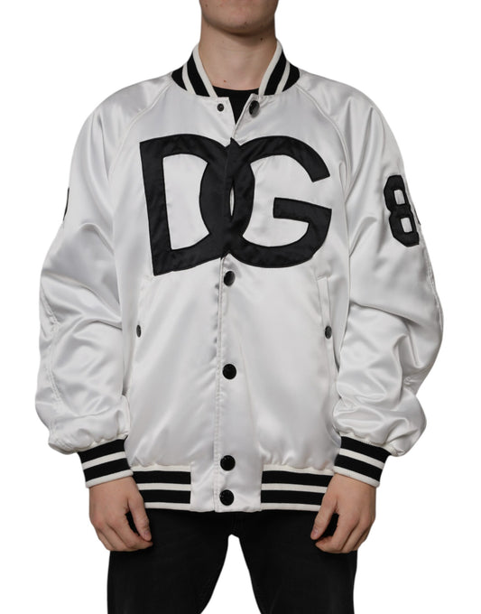 Chaqueta bomber con cremallera completa, logotipo y poliéster blanco de Dolce & Gabbana
