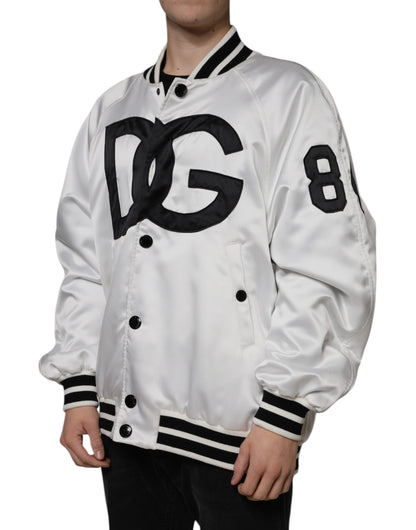 Chaqueta bomber con cremallera completa, logotipo y poliéster blanco de Dolce & Gabbana