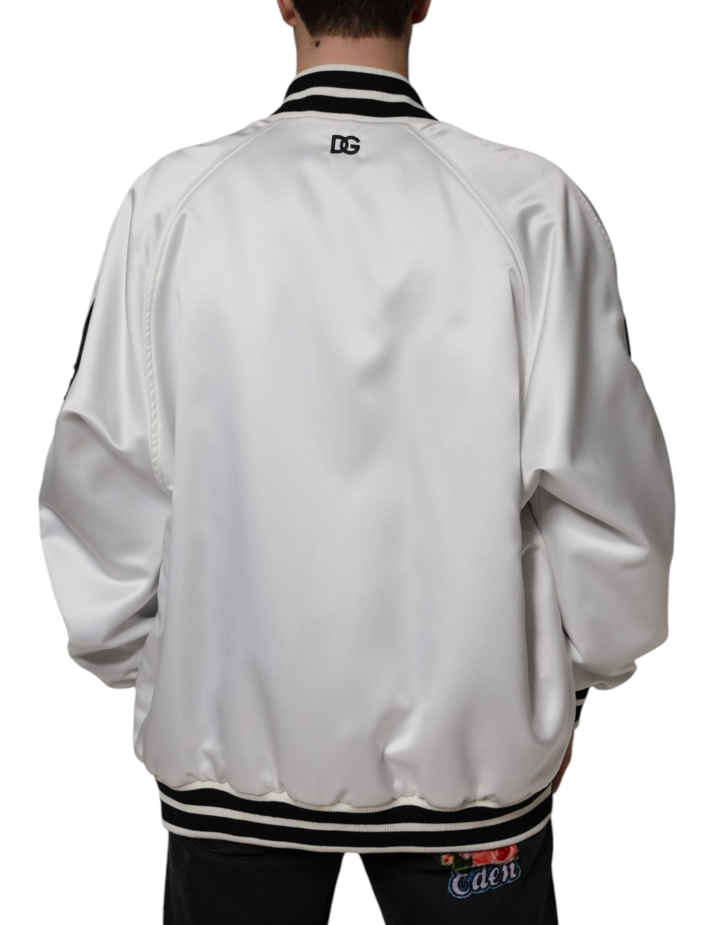 Chaqueta bomber con cremallera completa, logotipo y poliéster blanco de Dolce & Gabbana