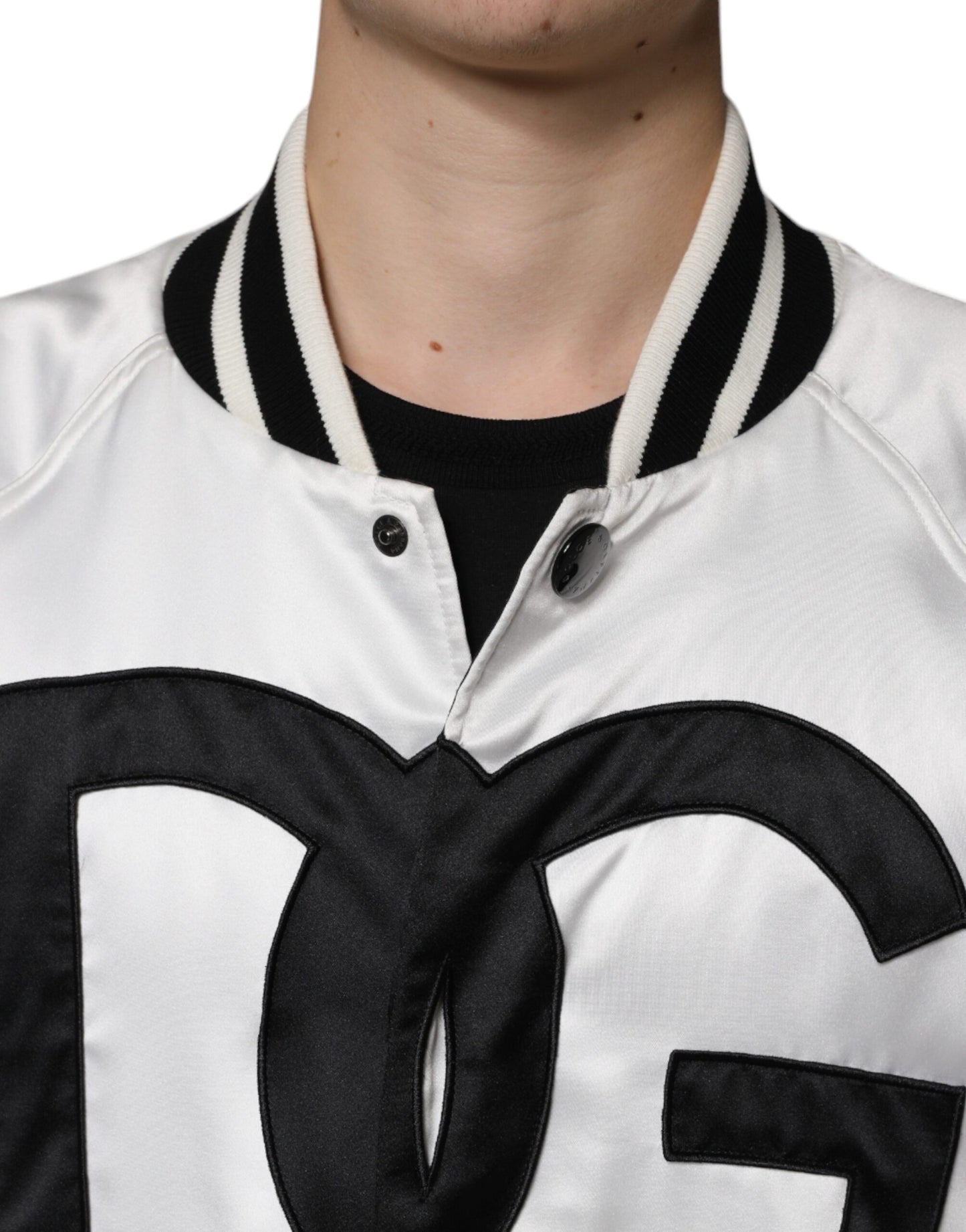 Chaqueta bomber con cremallera completa, logotipo y poliéster blanco de Dolce & Gabbana