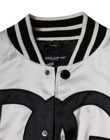 Chaqueta bomber con cremallera completa, logotipo y poliéster blanco de Dolce & Gabbana