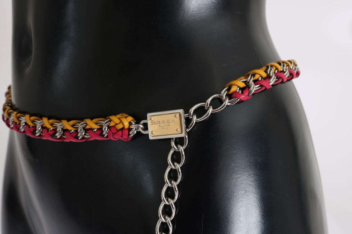 Cinturón de piel con cristales rojo y amarillo Dolce & Gabbana