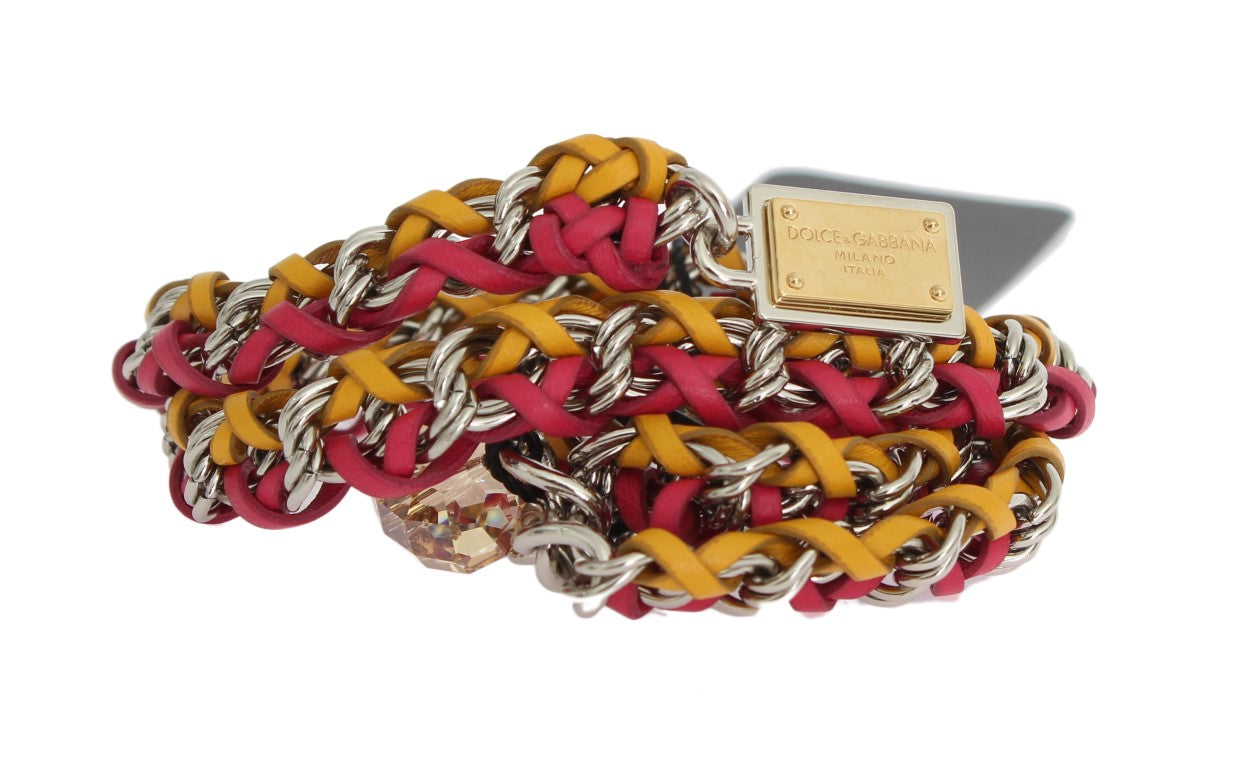 Cinturón de piel con cristales rojo y amarillo Dolce & Gabbana
