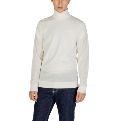 Calvin Klein Jeans Suéter de cuello alto de lana color crema