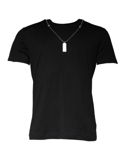 Camiseta Dolce & Gabbana de Algodón Negro con Cuello Decorado