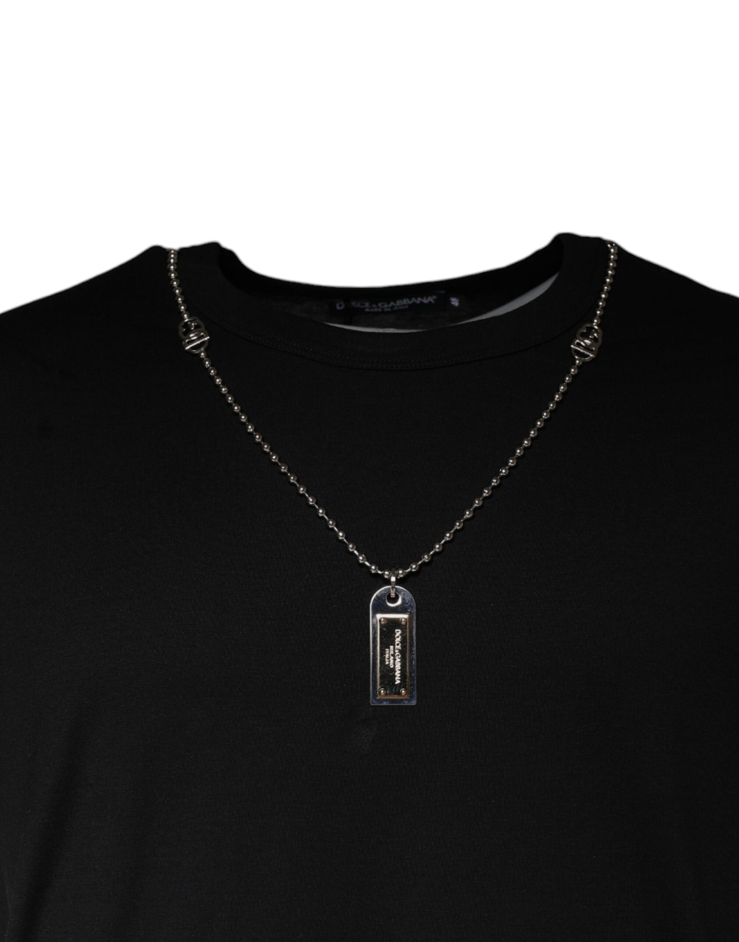 Camiseta Dolce & Gabbana de Algodón Negro con Cuello Decorado