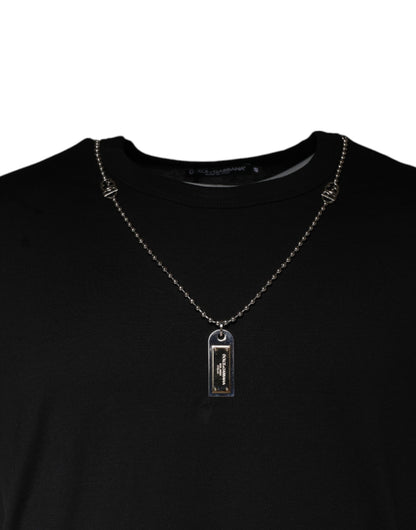 Camiseta Dolce & Gabbana de Algodón Negro con Cuello Decorado