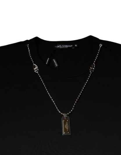 Camiseta Dolce & Gabbana de Algodón Negro con Cuello Decorado