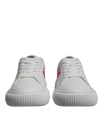 Zapatillas Versace blancas y rosas con estampado Greca, de plataforma baja