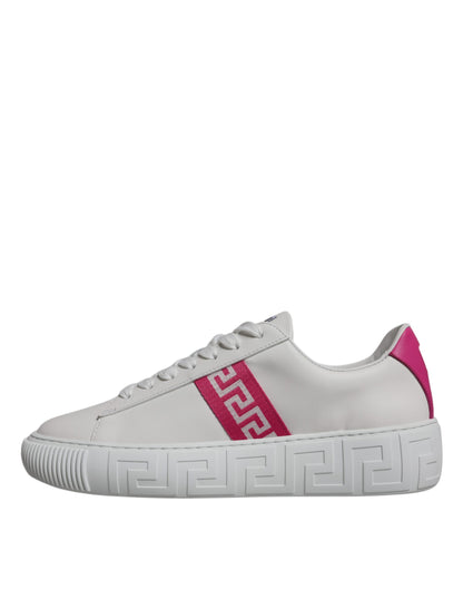 Zapatillas Versace blancas y rosas con estampado Greca, de plataforma baja